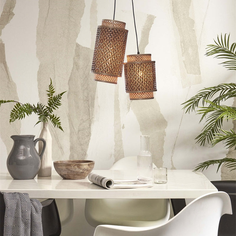 Dimensions Suspension Bhutan bambou naturel et noir 2 abat-jours E27