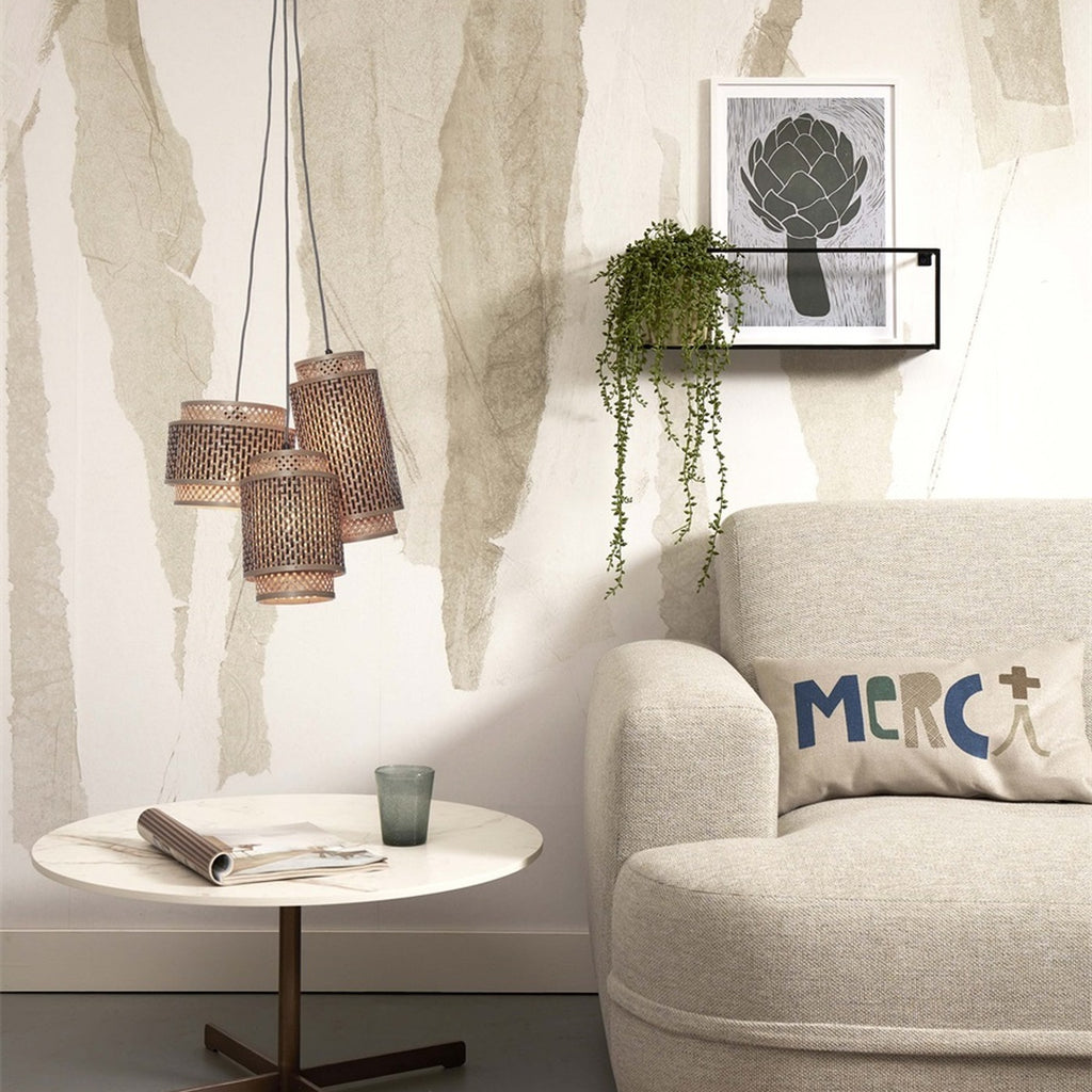 Suspension Bhutan bambou naturel et noir 3 abat-jours E27, vue 3