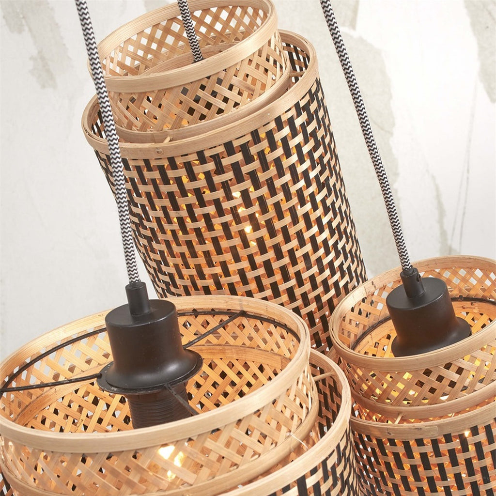 Suspension Bhutan bambou naturel et noir 3 abat-jours E27, vue 6