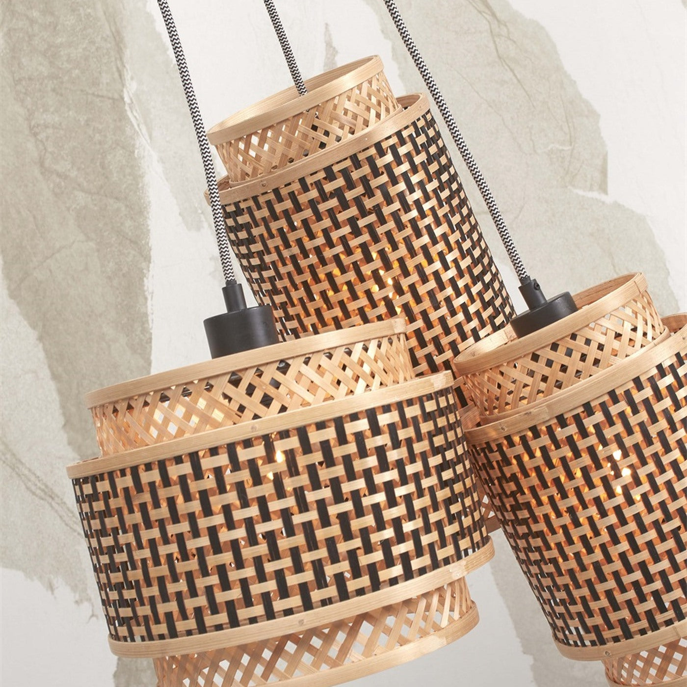 Suspension Bhutan bambou naturel et noir 3 abat-jours E27, vue 8