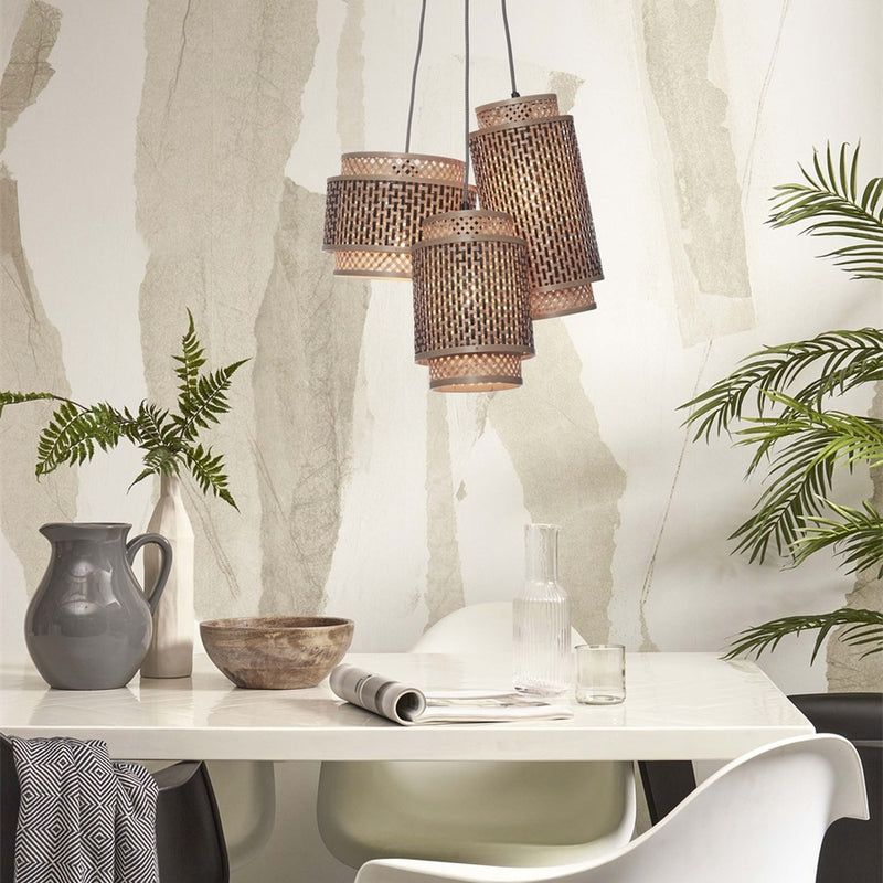 Dimensions Suspension Bhutan bambou naturel et noir 3 abat-jours E27