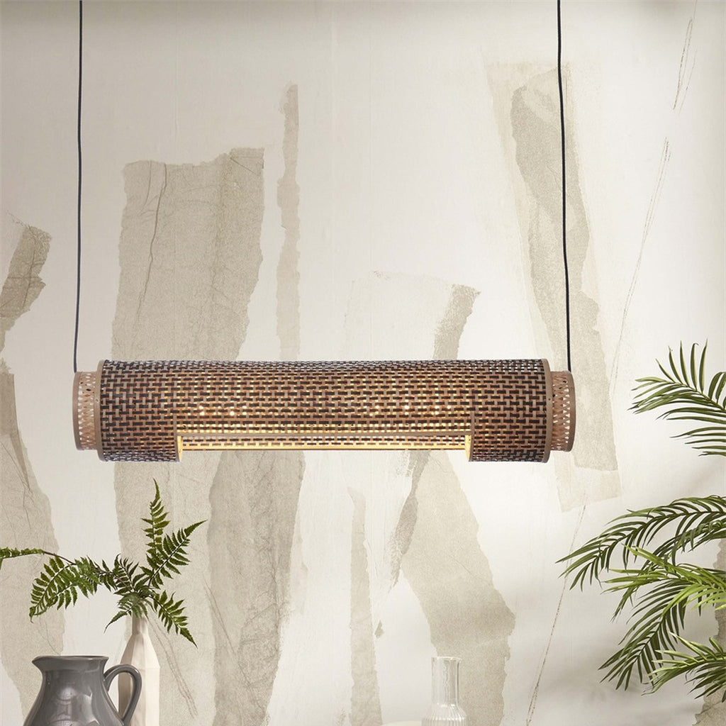 Suspension Bhutan bambou naturel et noir cylindre 85 cm E27, vue 2