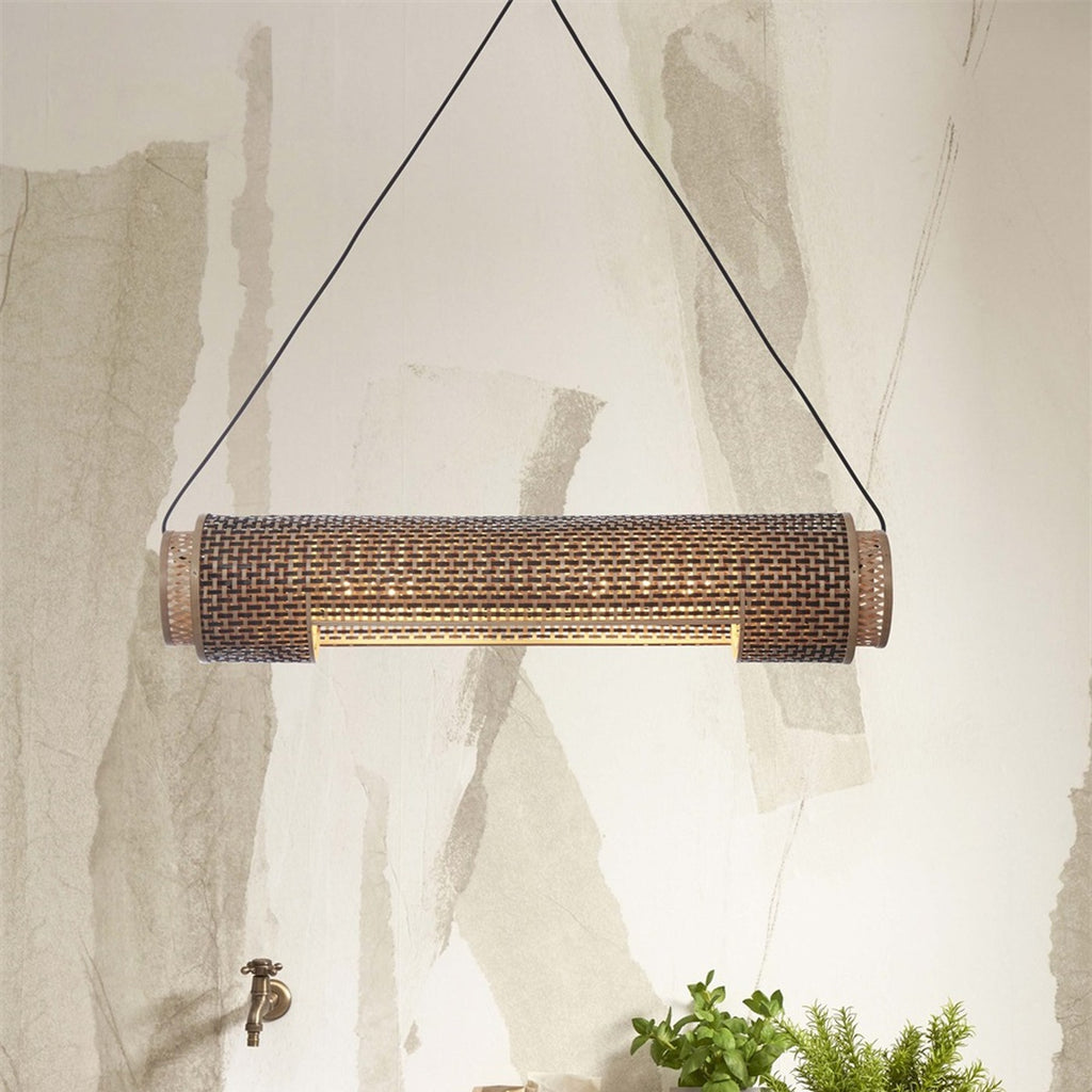 Suspension Bhutan bambou naturel et noir cylindre 85 cm E27, vue 3
