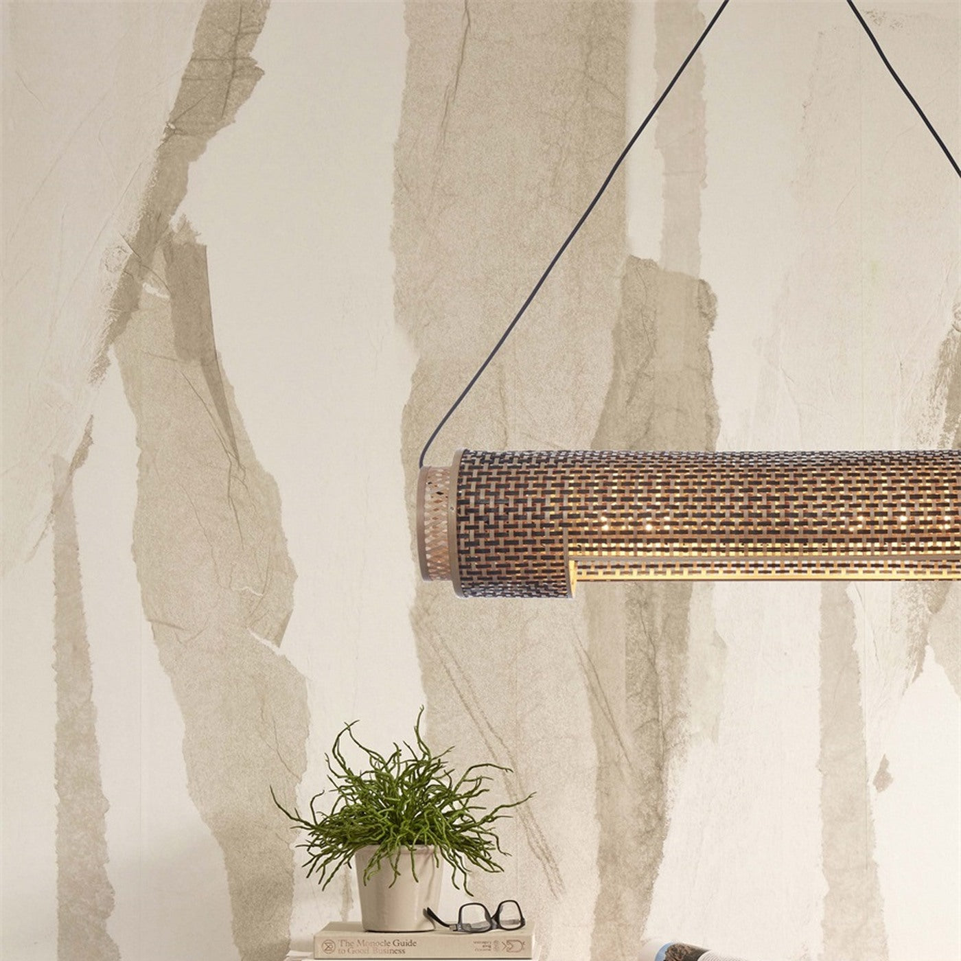 Suspension Bhutan bambou naturel et noir cylindre 85 cm E27, vue 4