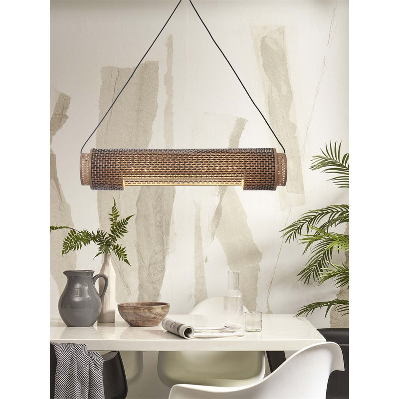 Dimensions Lámpara colgante Bhutan bambú natural y negro cilindro 85 cm E27