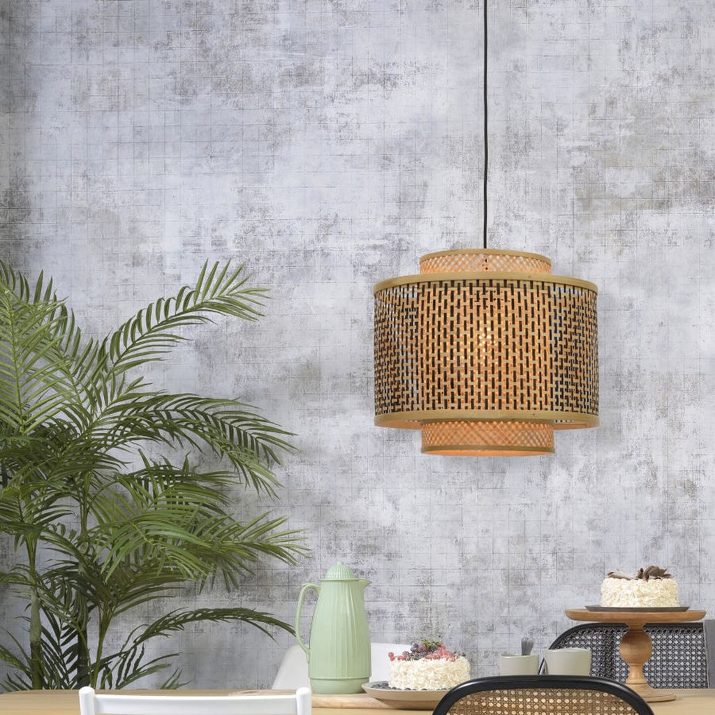 Suspension Bhutan bambou naturel et noir tambour 40 cm E27, vue 2