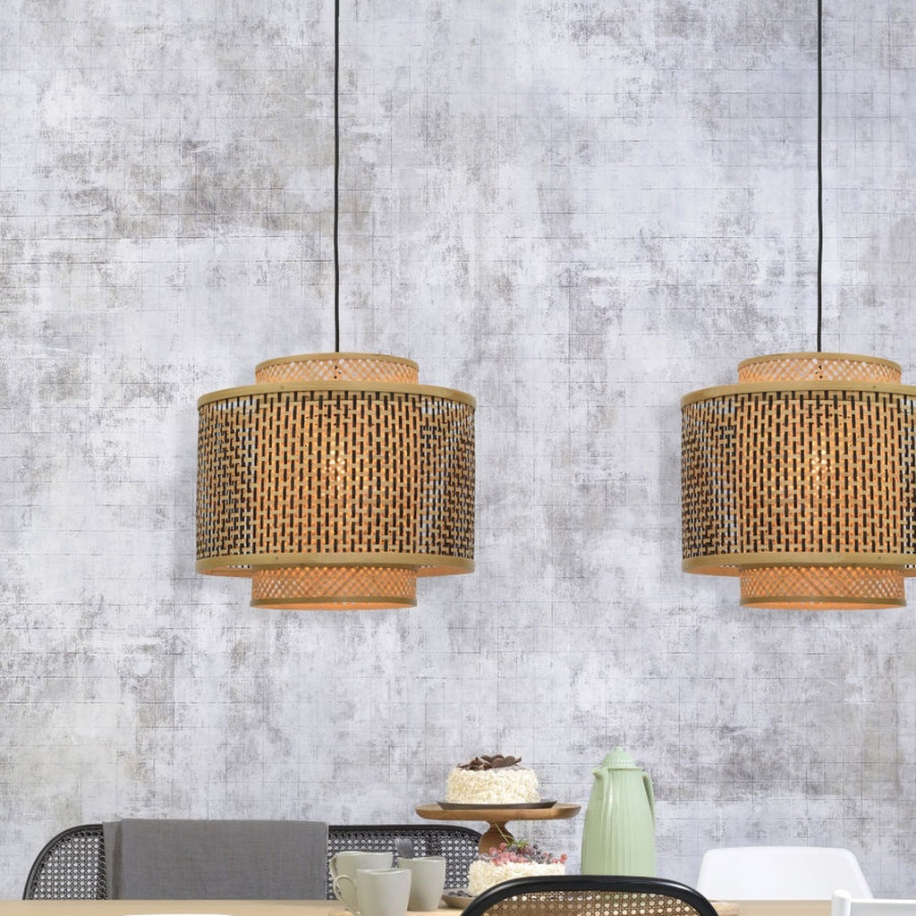 Suspension Bhutan bambou naturel et noir tambour 40 cm E27, vue 3
