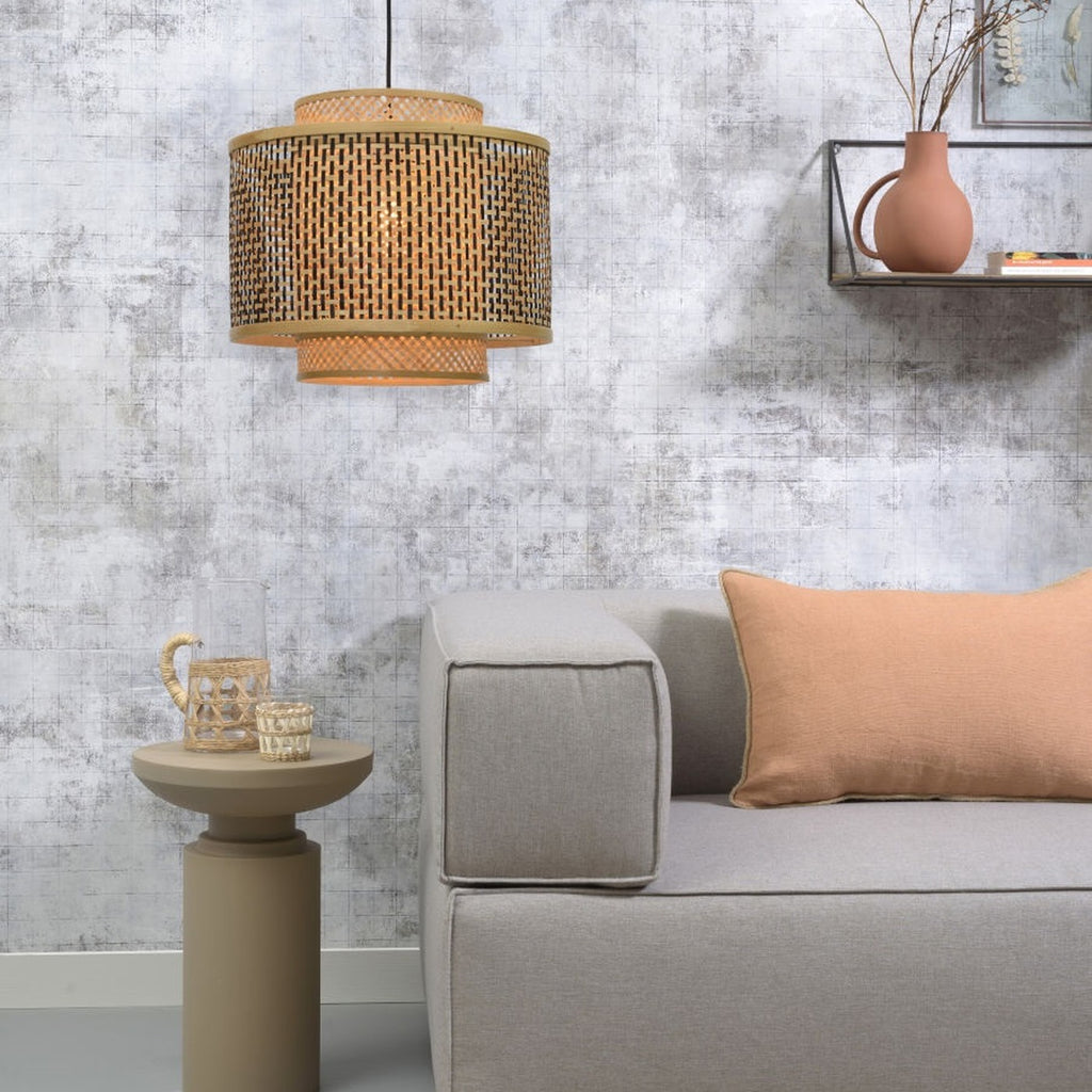 Suspension Bhutan bambou naturel et noir tambour 40 cm E27, vue 4
