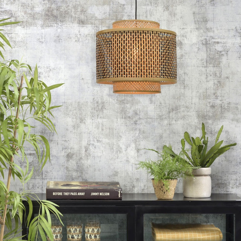 Dimensions Hanglamp Bhutan bamboe naturel en zwart trommel 40 cm E27