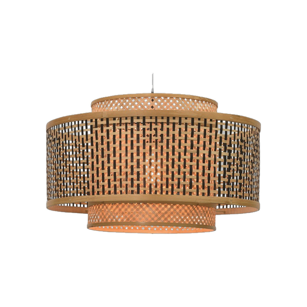 Suspension Bhutan bambou naturel et noir tambour 50 cm E27