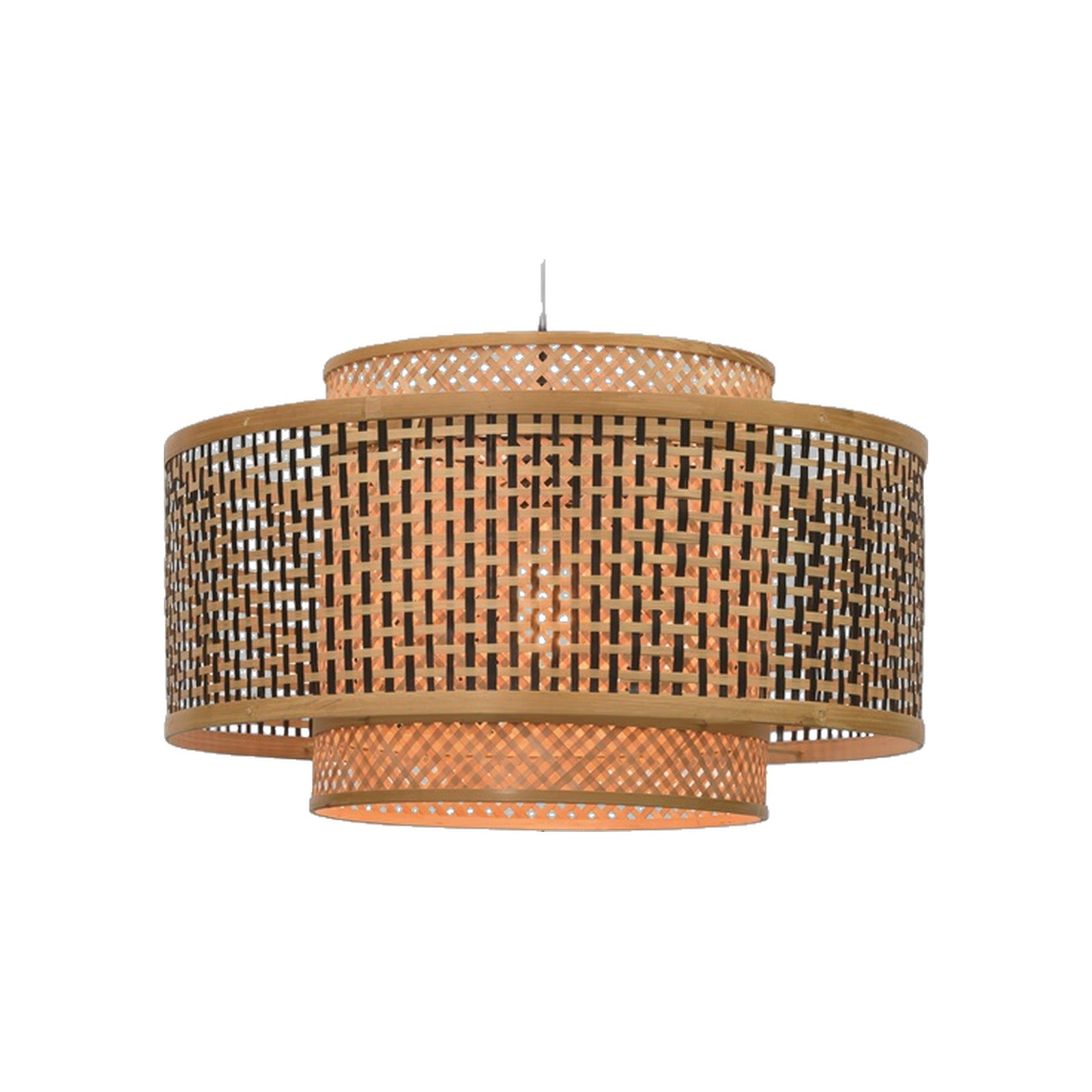 Suspension Bhutan bambou naturel et noir tambour 50 cm E27