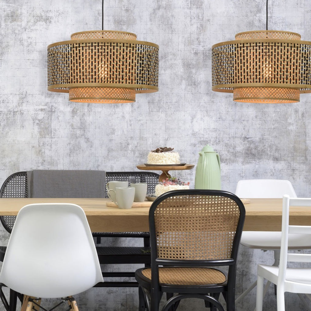 Suspension Bhutan bambou naturel et noir tambour 50 cm E27, vue 2