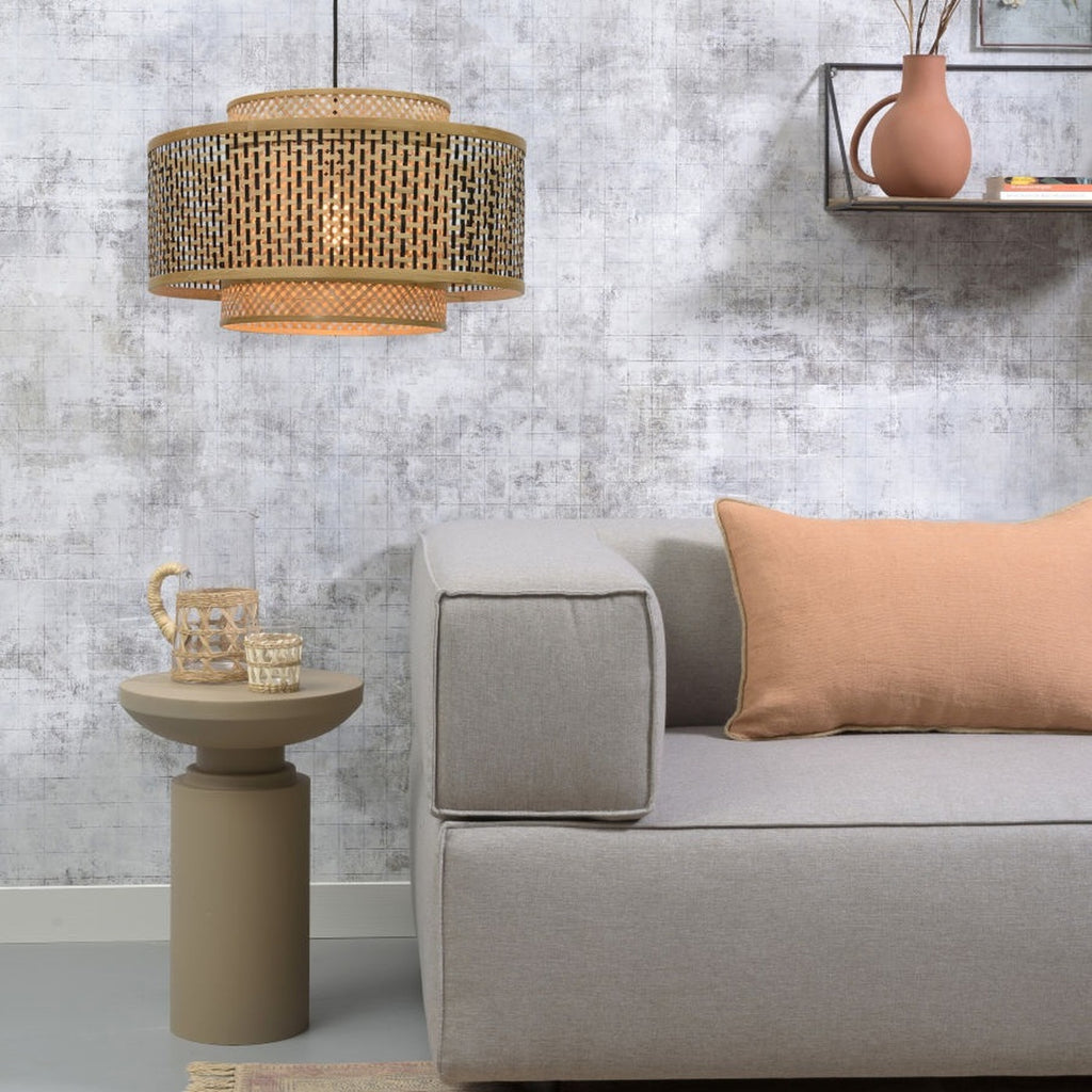 Suspension Bhutan bambou naturel et noir tambour 50 cm E27, vue 3