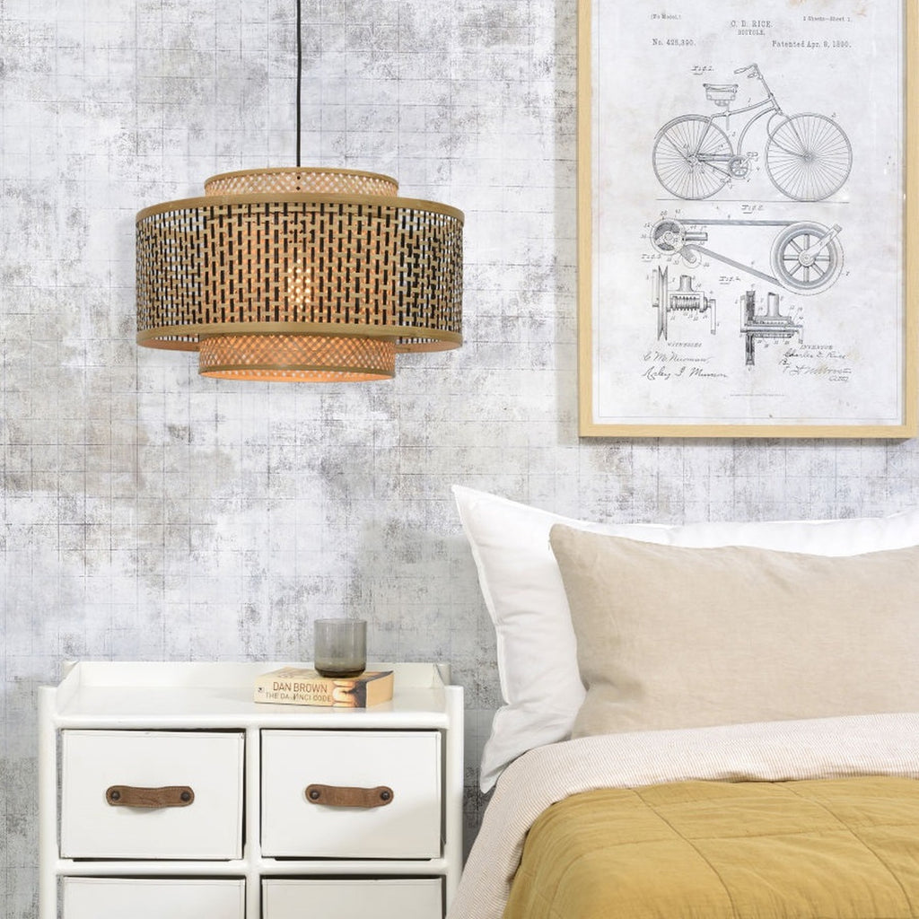 Suspension Bhutan bambou naturel et noir tambour 50 cm E27, vue 5