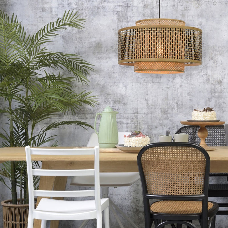 Dimensions Suspension Bhutan bambou naturel et noir tambour 50 cm E27