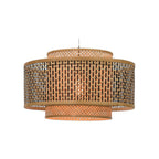 Suspension Bhutan bambou naturel et noir tambour 50 cm E27