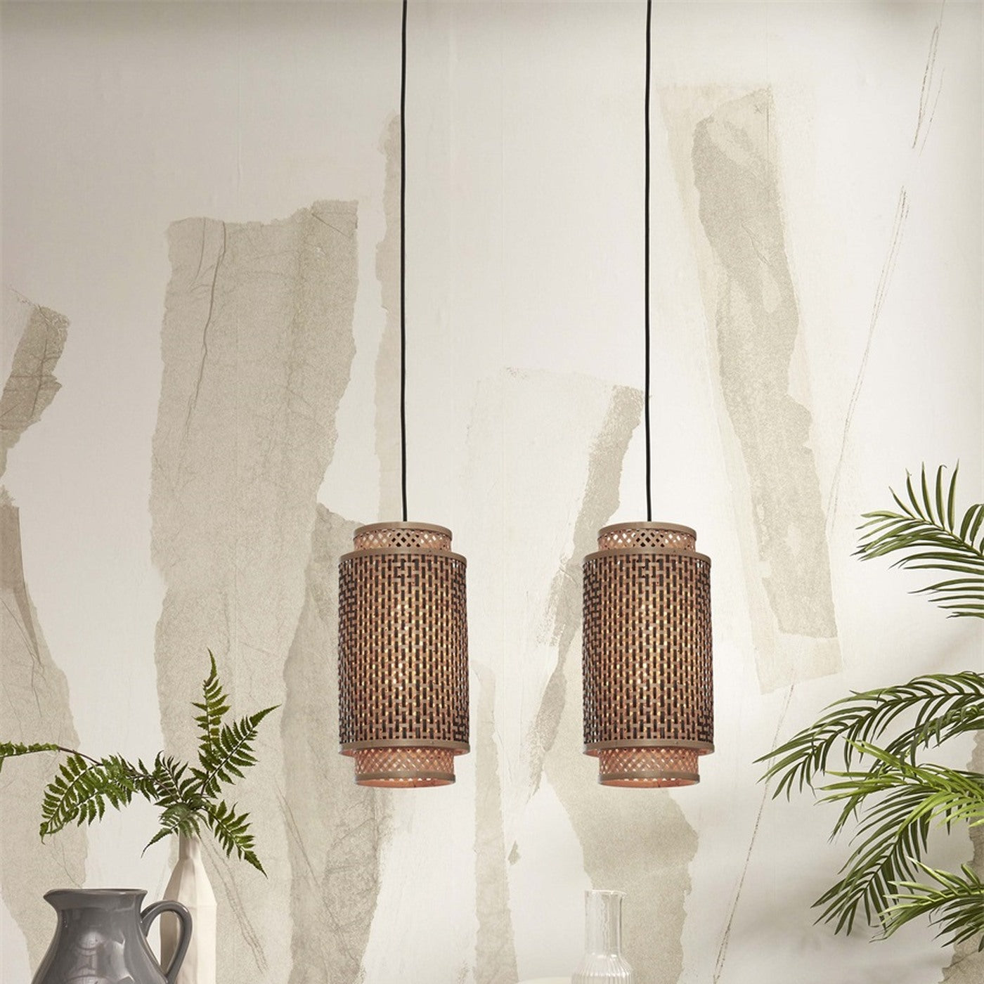 Suspension Bhutan bambou naturel et noir tube 35 cm E27, vue 2