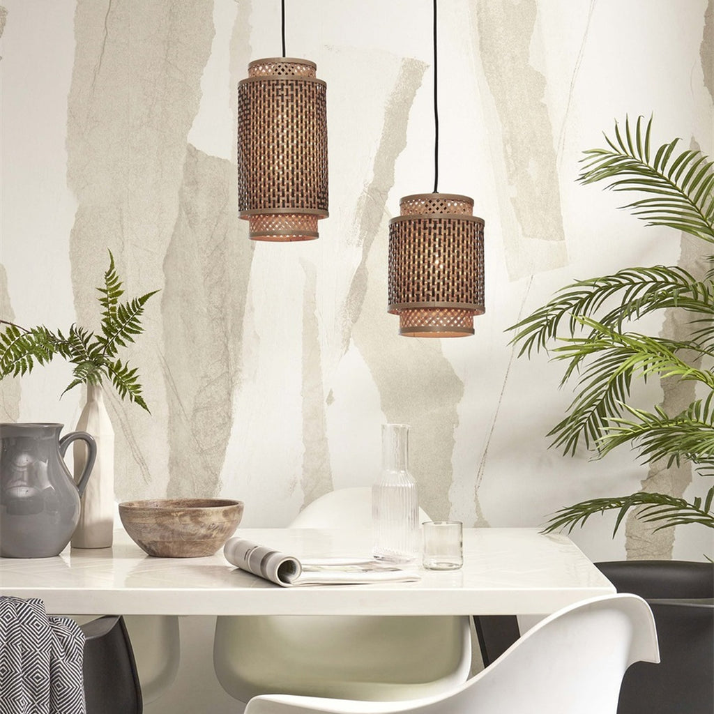 Suspension Bhutan bambou naturel et noir tube 35 cm E27, vue 3