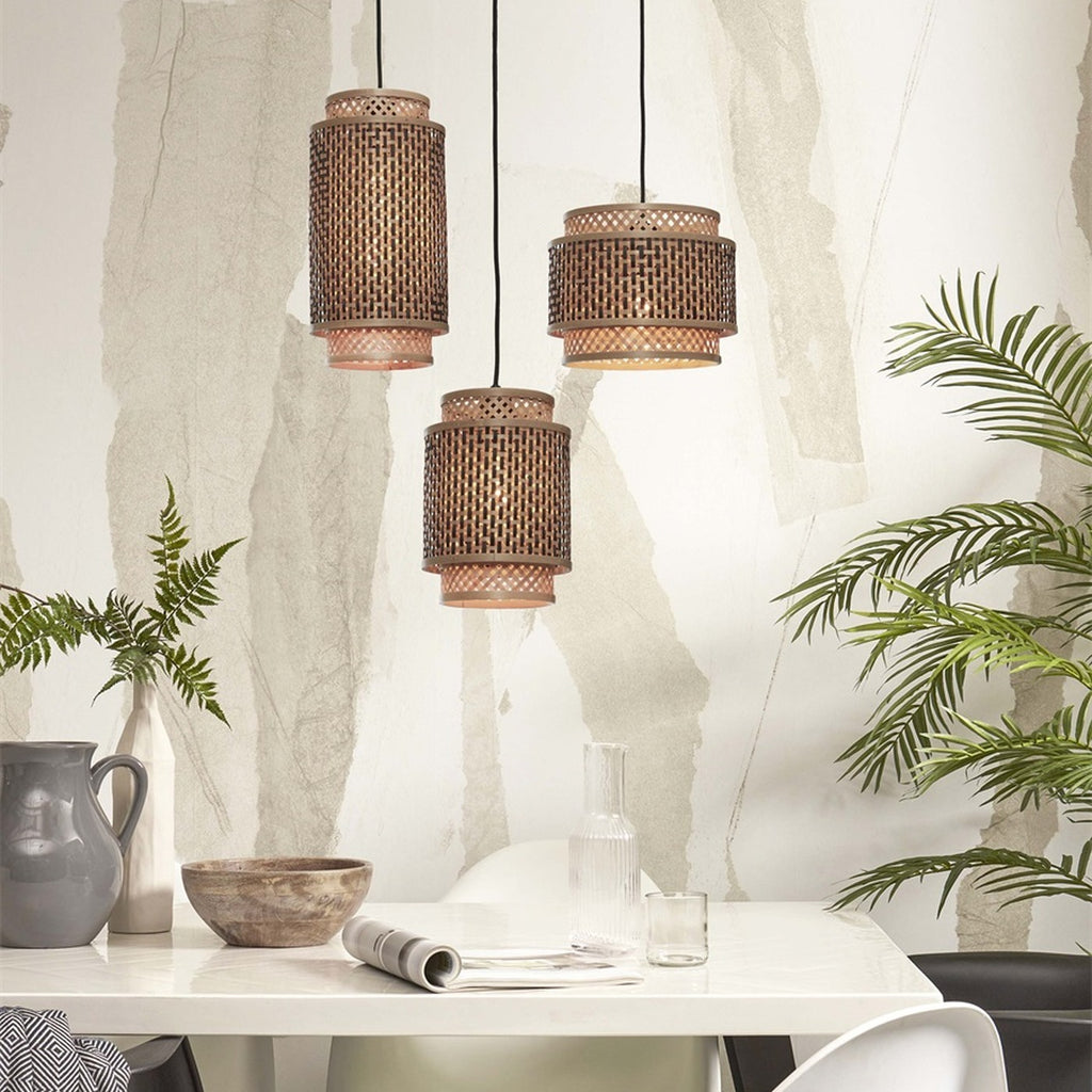 Suspension Bhutan bambou naturel et noir tube 35 cm E27, vue 4