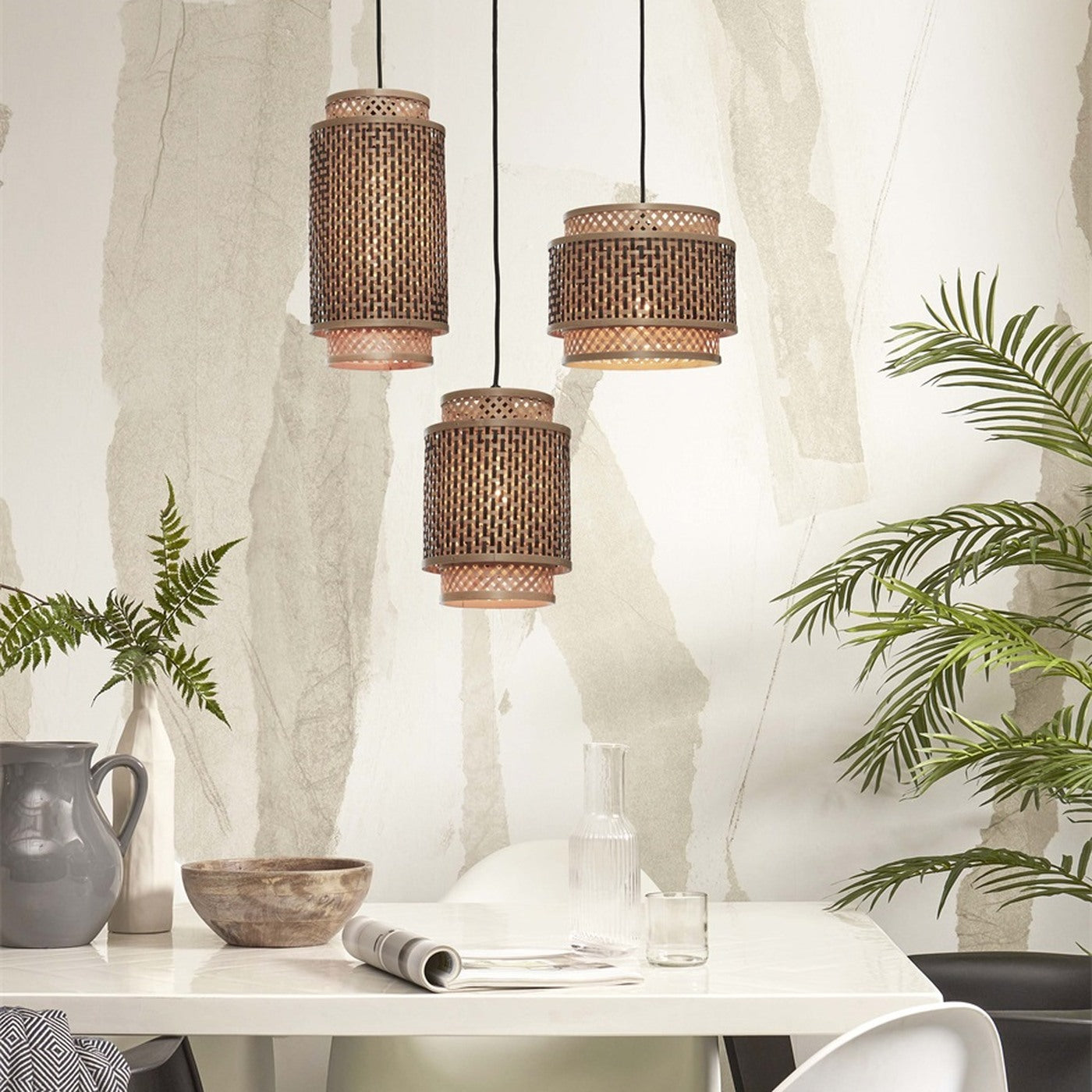 Suspension Bhutan bambou naturel et noir tube 35 cm E27, vue 4