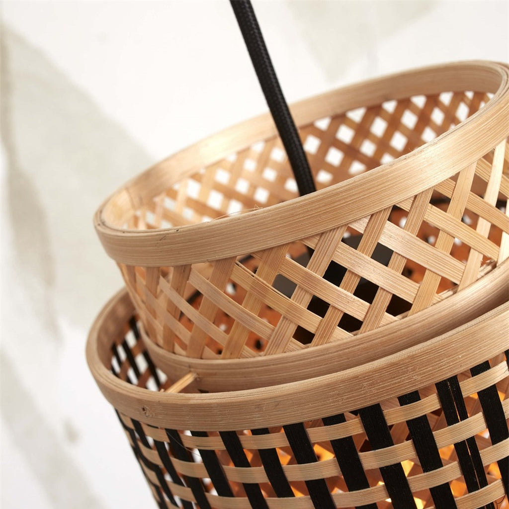 Suspension Bhutan bambou naturel et noir tube 35 cm E27, vue 8