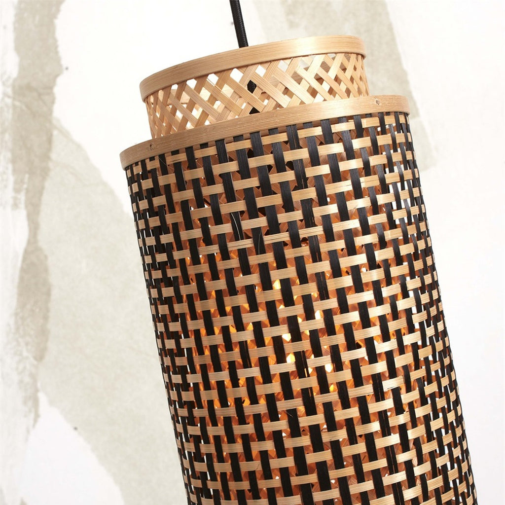 Suspension Bhutan bambou naturel et noir tube 35 cm E27, vue 9