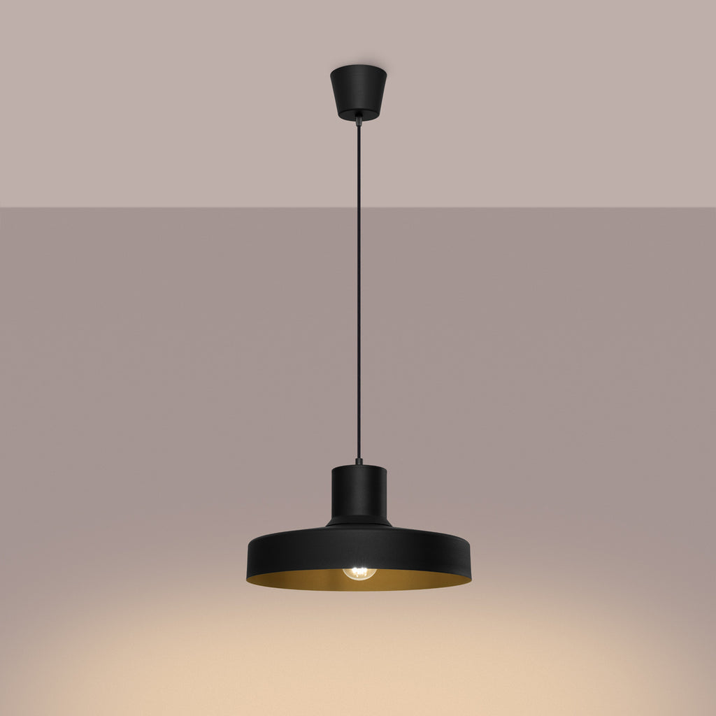 Suspension Bilo métal noir E27 allumée