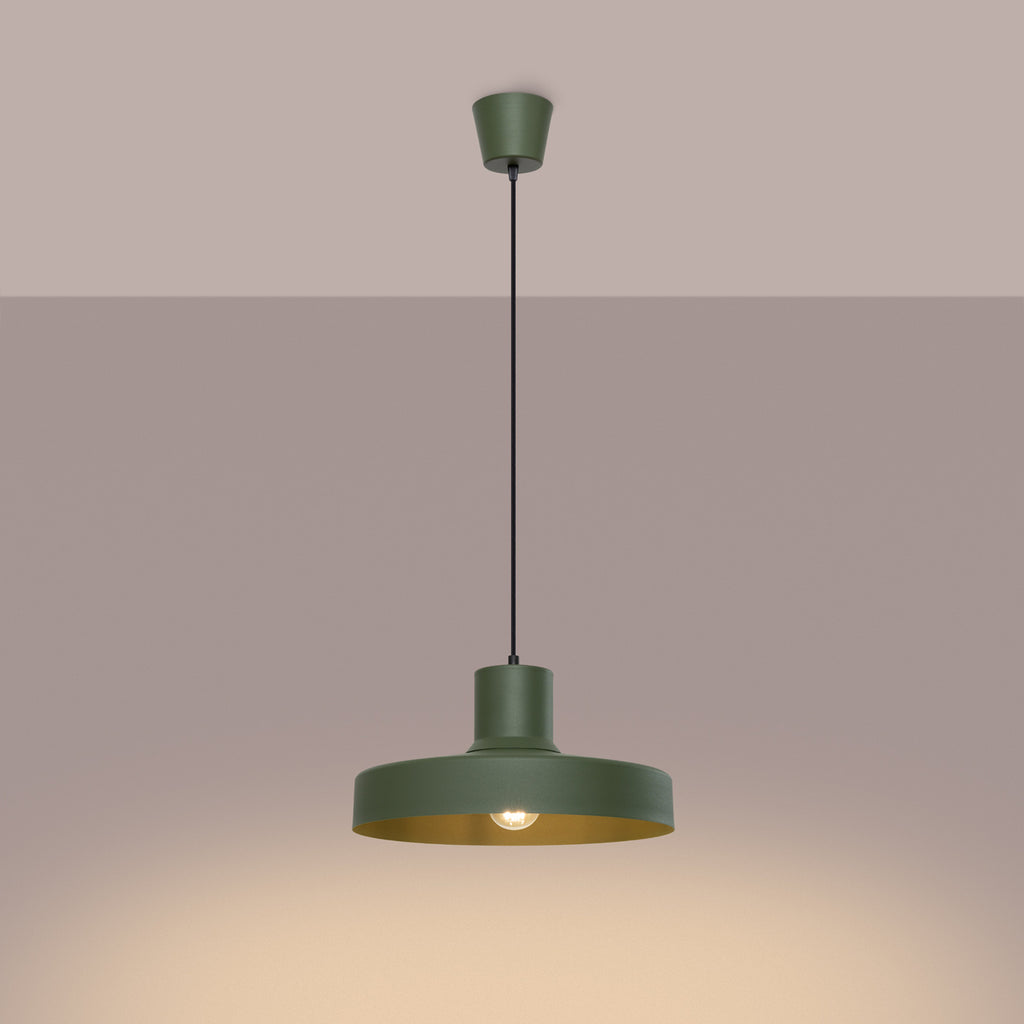 Suspension Bilo métal vert olive E27 allumée