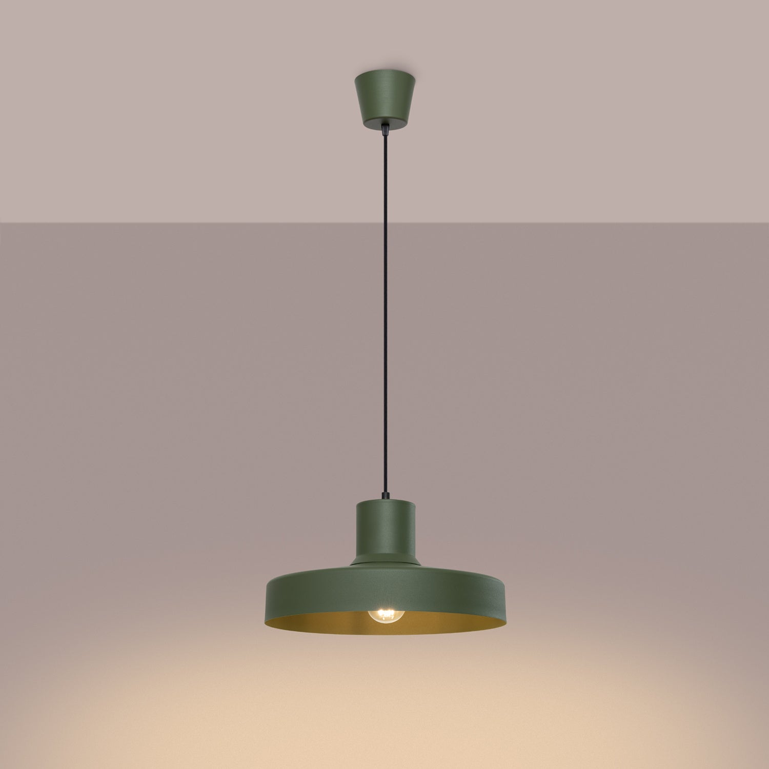 Suspension Bilo métal vert olive E27 allumée