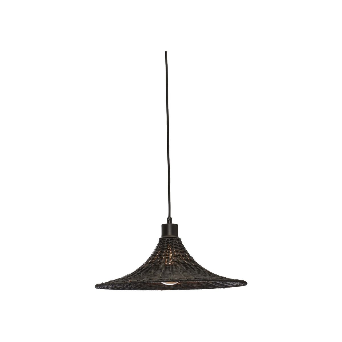 Suspension Borabora en bambou tressé noir 40 cm abat-jour conique évasé et câble noir
