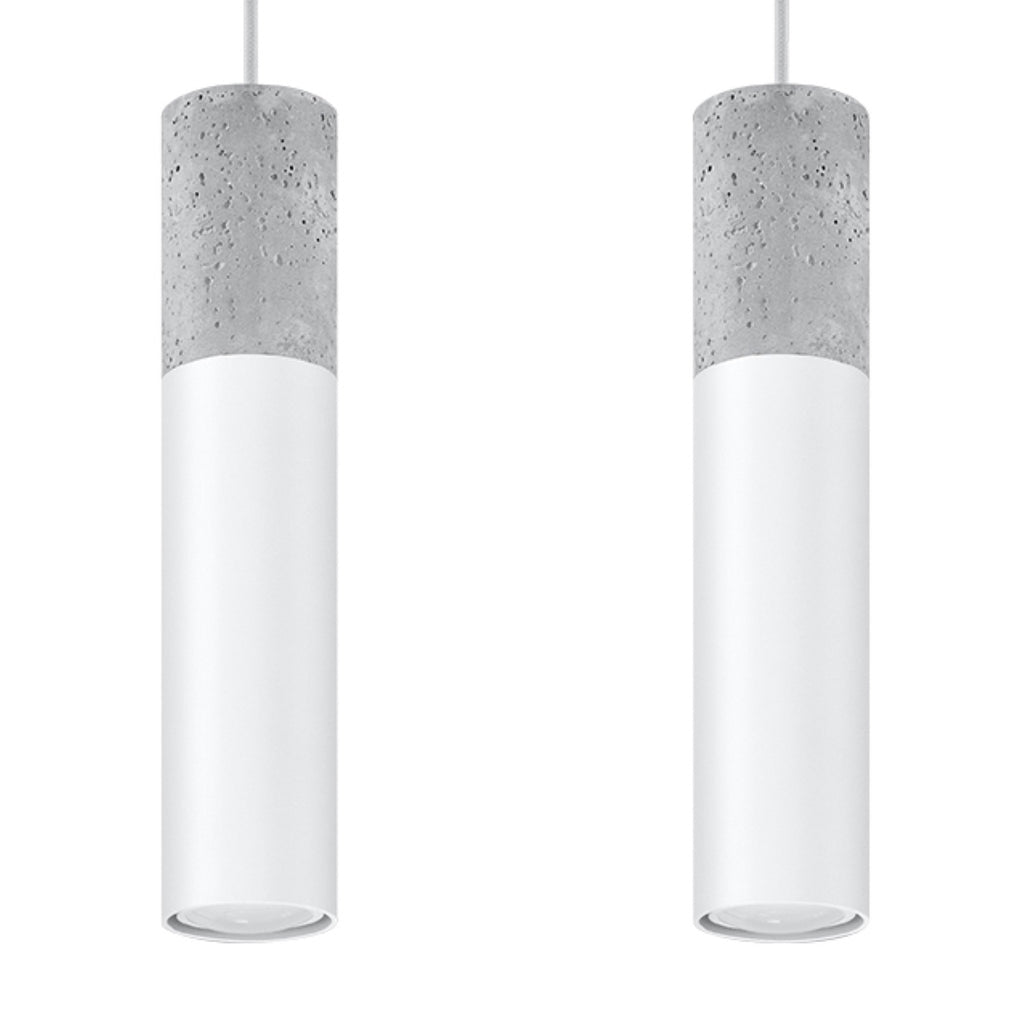 Suspension Borgio 2 en béton et acier blanc, deux tubes, tube GU10
