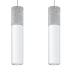 Suspension Borgio 2 en béton et acier blanc, deux tubes, tube GU10