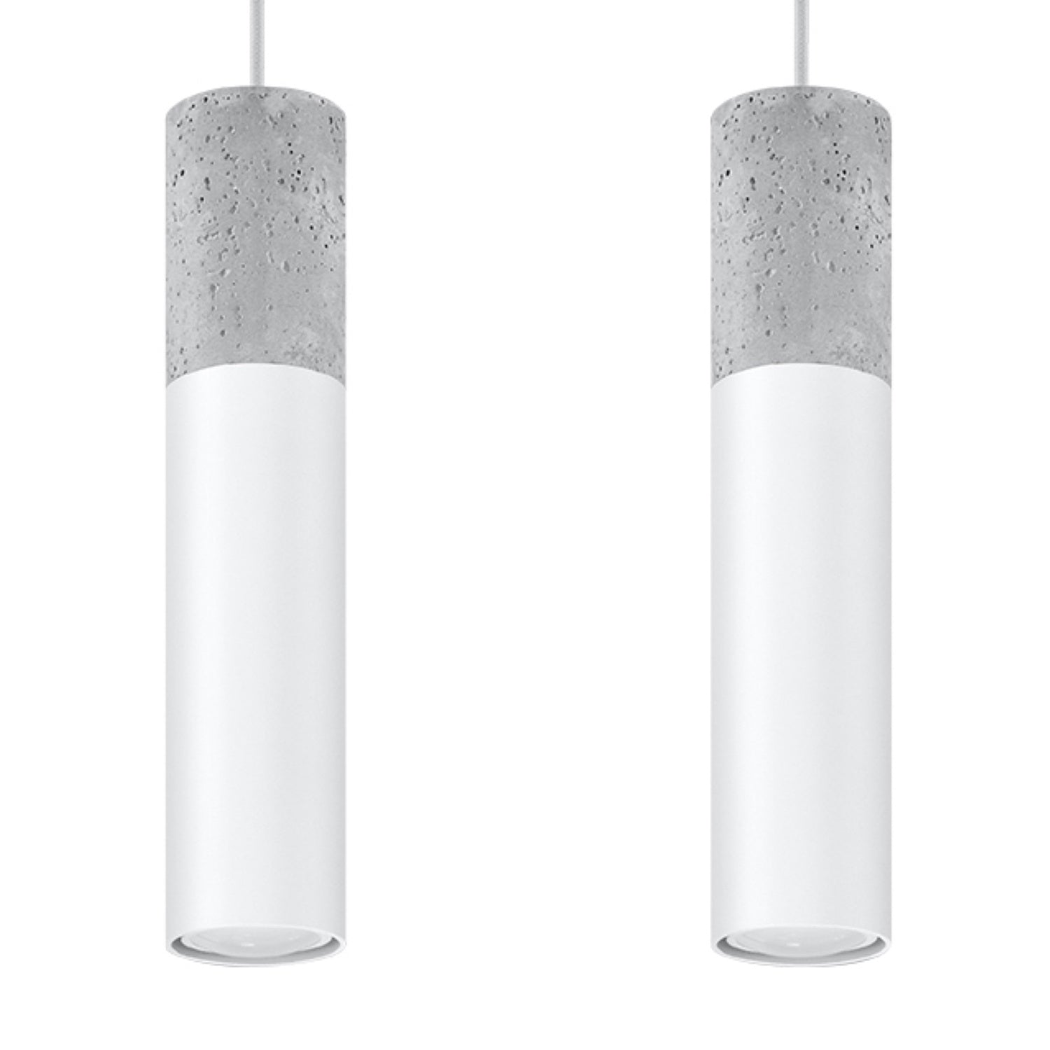 Suspension Borgio 2 en béton et acier blanc, deux tubes, tube GU10