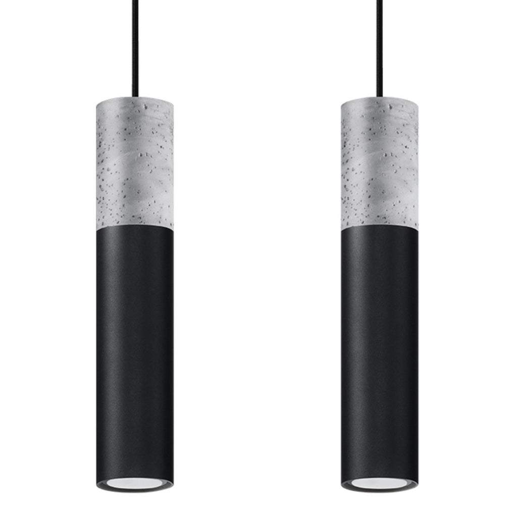 Suspension Borgio 2 en béton et acier noir, deux tubes, tube GU10