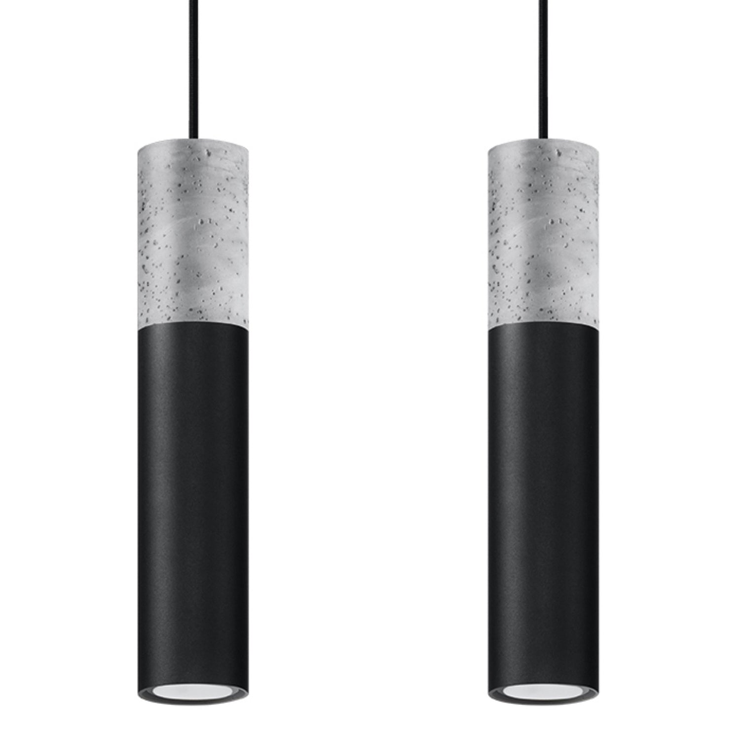 Suspension Borgio 2 en béton et acier noir, deux tubes, tube GU10