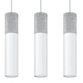 Suspension Borgio 3 en béton et acier blanc, trois tubes, tube GU10