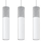 Suspension Borgio 3 en béton et acier blanc, trois tubes, tube GU10