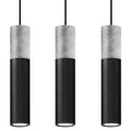 Suspension Borgio 3 en béton et acier noir, trois tubes, tube GU10