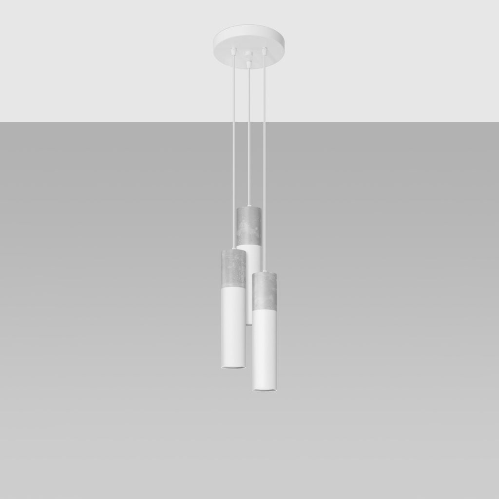 Suspension Borgio 3 en grappe béton et acier blanc de trois quarts