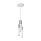 Suspension Borgio 3 en grappe béton et acier blanc, trois tubes cylindriques GU10 en cascade