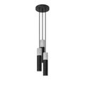 Suspension Borgio 3 en grappe béton et acier noir, trois tubes cylindriques GU10 en cascade