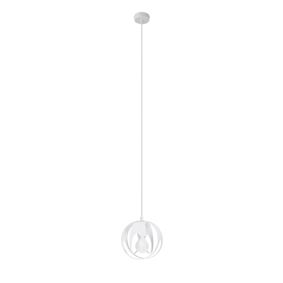 Suspension Tulos Métal blanc boule ajourée en rubans d'acier entrelacés et ampoule E27 visible