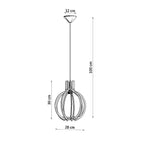 Schéma coté suspension Arancia abat-jour de 28 cm de diamètre et 30 cm de haut hauteur totale 100 cm rosace 12 cm