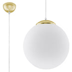 Suspension boule Ugo, globe en verre blanc opale et calotte dorée, 30 cm, vue de face