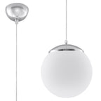Suspension boule Ugo en verre blanc opale de 20 cm avec rosace chromée