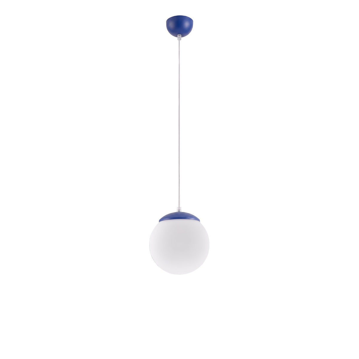 Suspension boule Ugo verre blanc 20 cm E27, finition laque bleu outremer