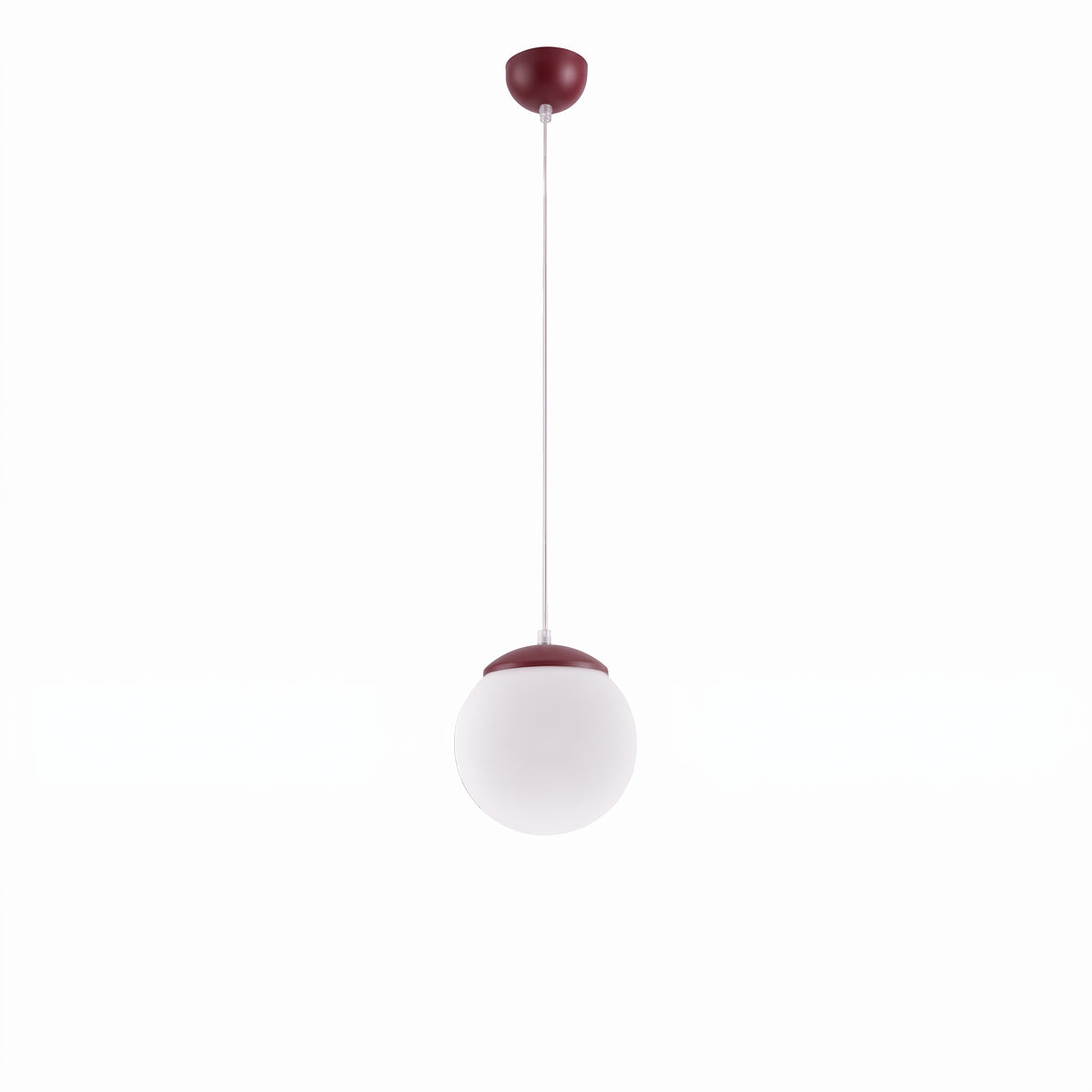 Suspension boule Ugo verre blanc 20 cm E27, finition laque bordeaux