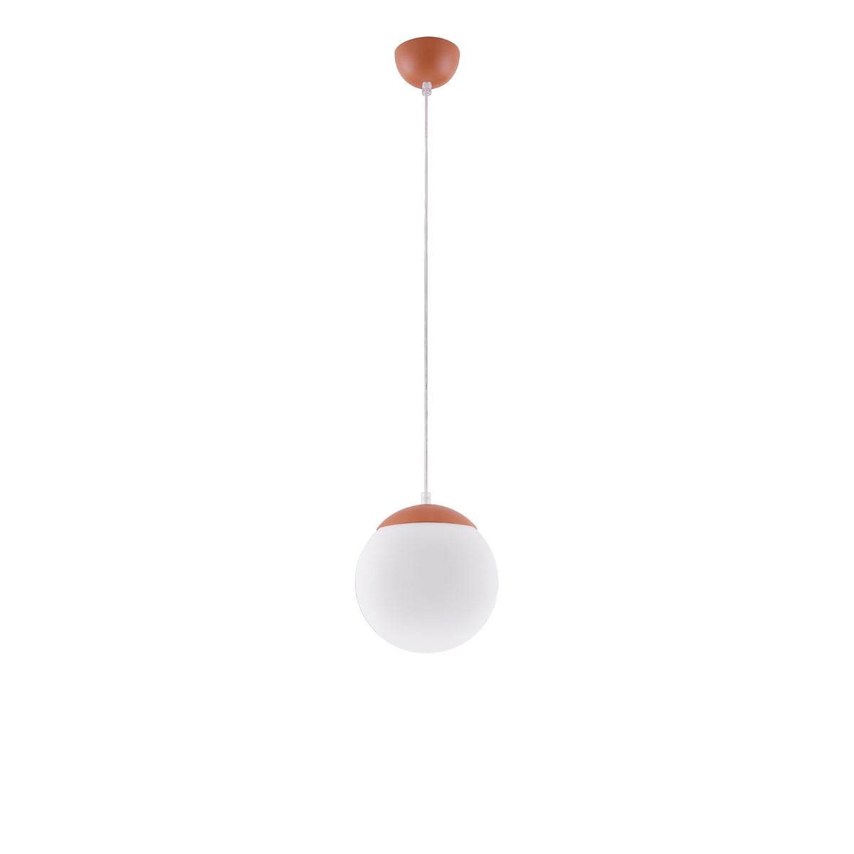 Suspension boule Ugo verre blanc 20 cm E27, finition laque rouge ocre