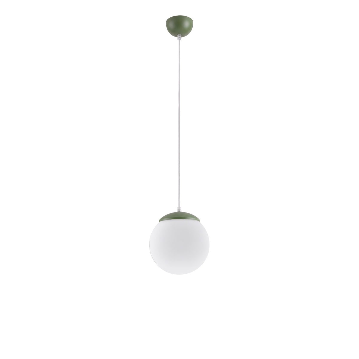 Suspension boule Ugo verre blanc 20 cm E27, finition laque vert olive