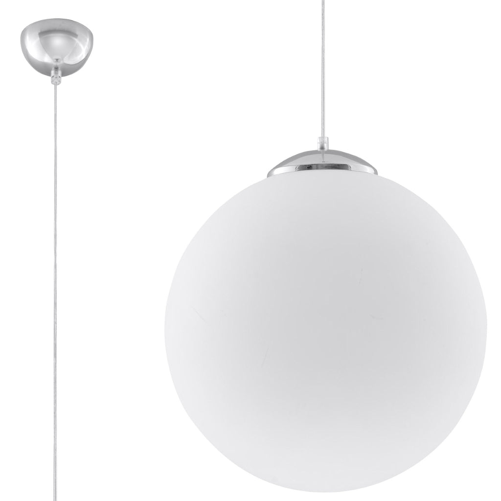Suspension boule Ugo en verre blanc opale de 30 cm avec rosace chromée